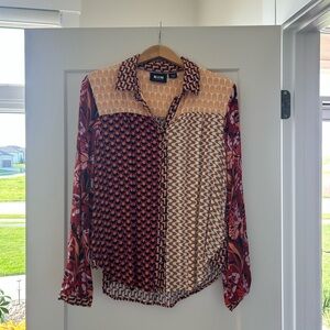 Maeve Cream and Pink Blouse with Mixed Patterns